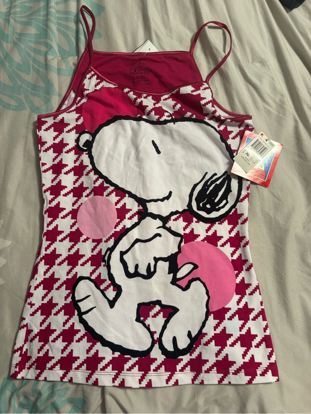 Snoopy Pink Houndstooth Tank Top